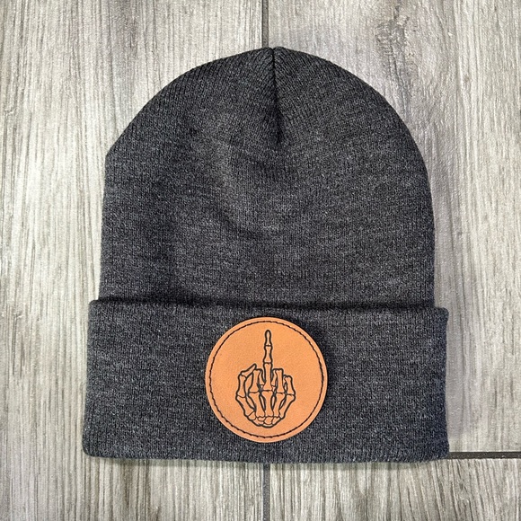 Laser engraved patch beanie. Skeleton hand - Picture 1 of 3